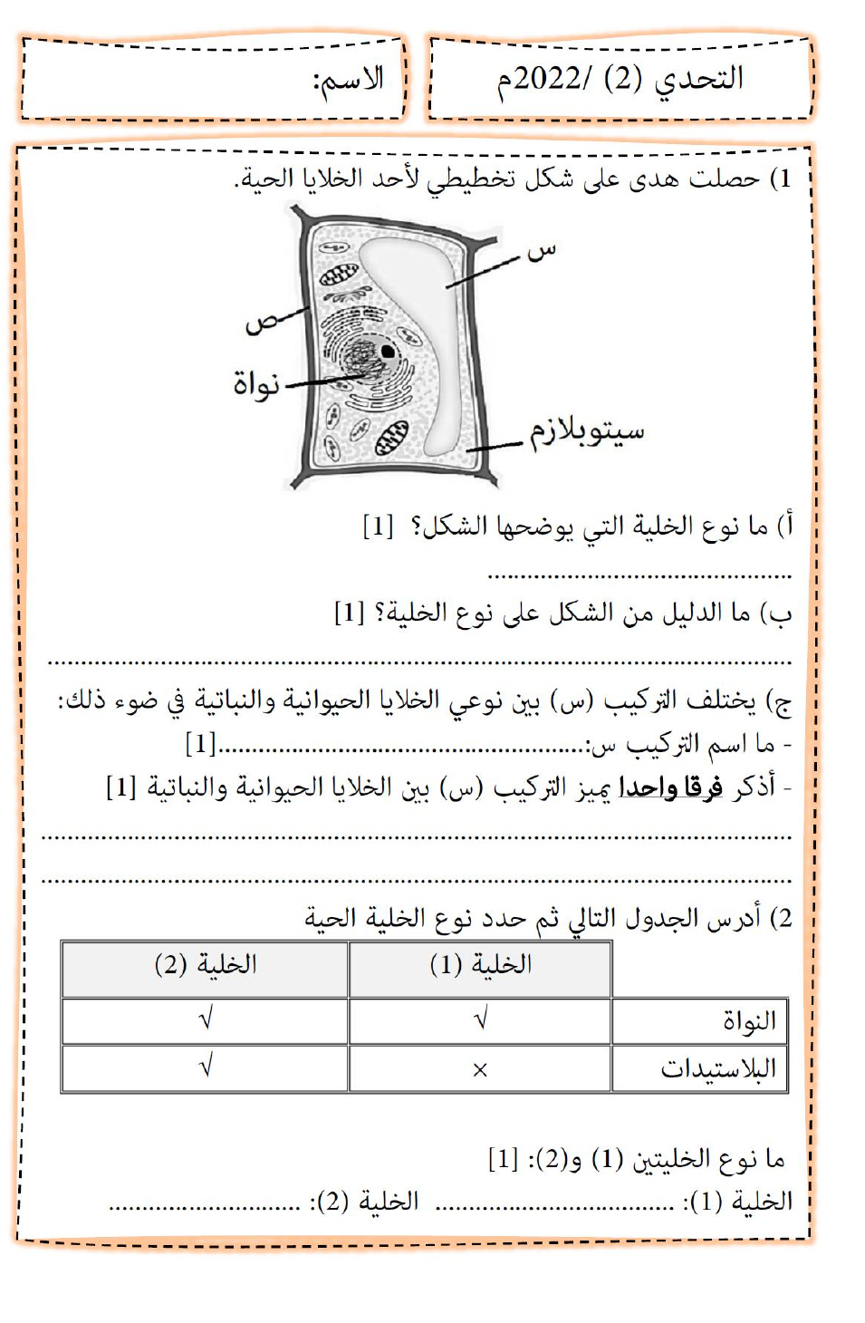 نسخة واحدة من ورقة التحدي 2 لعام 2022
